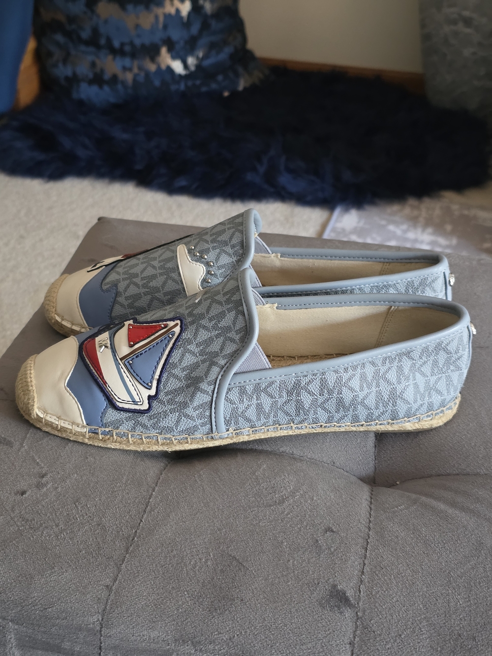 Michael Kors MK Nautical Espadrille Flats Blue Sailboat Lighthouse Size 8.5 New - Picture 5 of 13